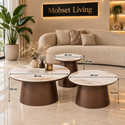 Salontafels Rond Keramiek 3 stuks Bruin – Livia