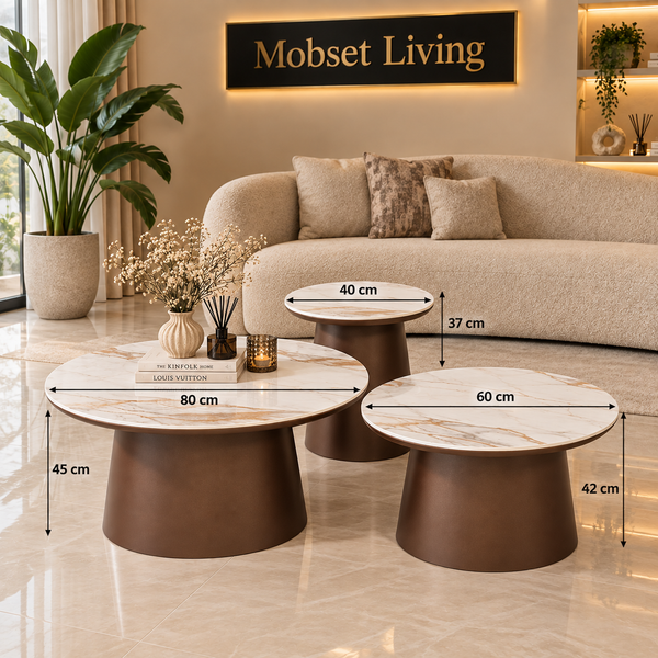 Salontafels Rond Keramiek 3 stuks Bruin – Livia
