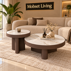 Salontafels Rond Travertin 2 stuks Bruin – Livia