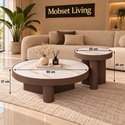 Salontafels Rond Travertin 2 stuks Bruin – Livia