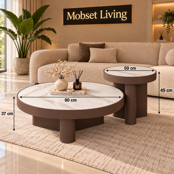 Salontafels Rond Travertin 2 stuks Bruin – Livia