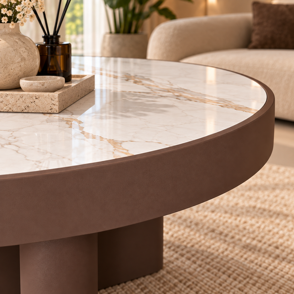 Salontafels Rond Travertin 2 stuks Bruin – Livia