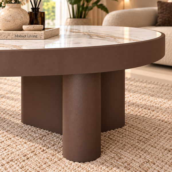 Salontafels Rond Travertin 2 stuks Bruin – Livia