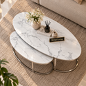 Salontafels Ovaal Travertin Dubbel Zilver