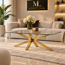 Salontafel Goud Glas Blad 130 cm - Milano