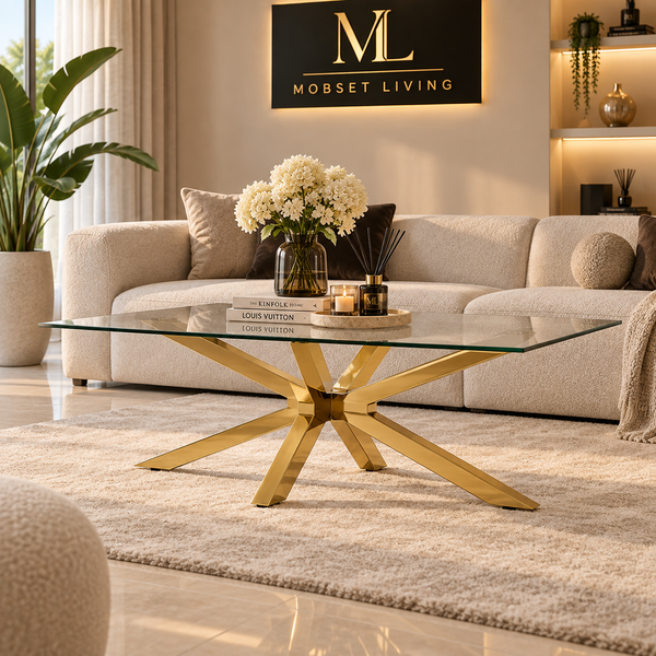 Salontafel Goud Glas Blad 130 cm - Milano