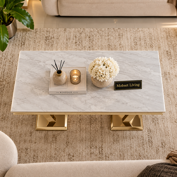 Travertin Salontafel Poten Goud 130 cm - Mellina