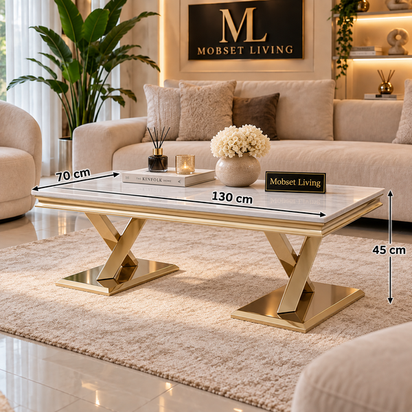 Travertin Salontafel Poten Goud 130 cm - Mellina