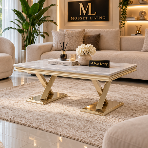 Travertin Salontafel Poten Goud 130 cm - Mellina