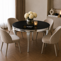 Ronde Eettafel Zwart met Zilveren RVS Poten 130 cm Milano