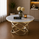 Ronde Travertin Eettafel Wit met Gouden Design Onderstel 130 cm Aurelia