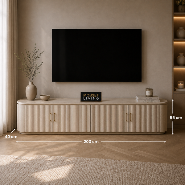 Tv-meubel Japandi travertin - Beige 200cm