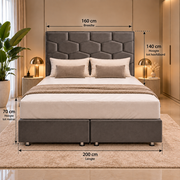 Boxspring Bed met Opbergruimte & Pocketvering Grijs – 160 × 200 cm