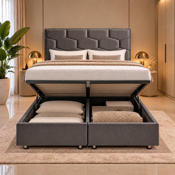 Boxspring Bed met Opbergruimte & Pocketvering Grijs – 160 × 200 cm