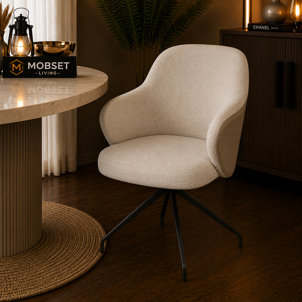 Eetkamerstoel Beige Draaibaar Poten Zwart- Milano