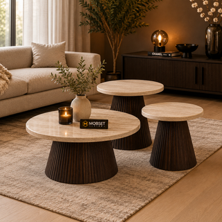 Salontafels Japandi travertin rond bruin 3 stuks - Kimberly