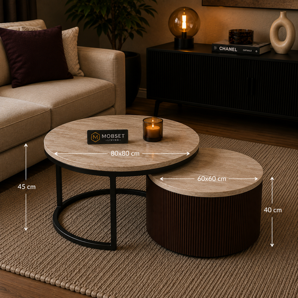 Salontafels Bruin Travertin Set Van 2 Stuks