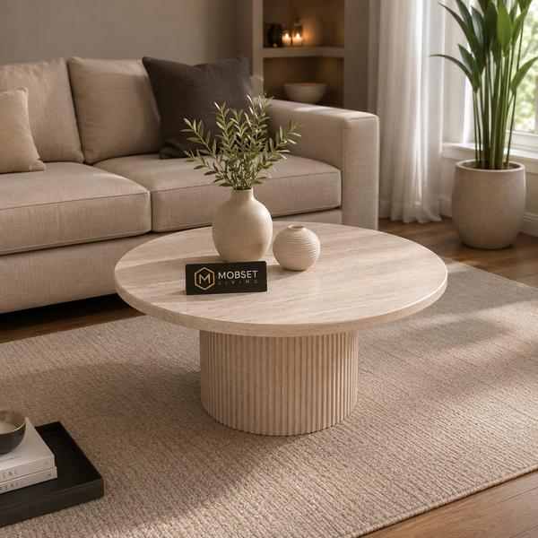 Japandi Salontafel Rond – Travertine Blad