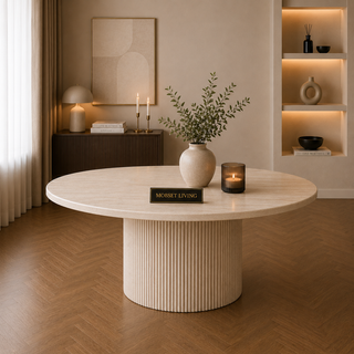 Eettafel Japandi travertin rond 130 cm - Kimberly