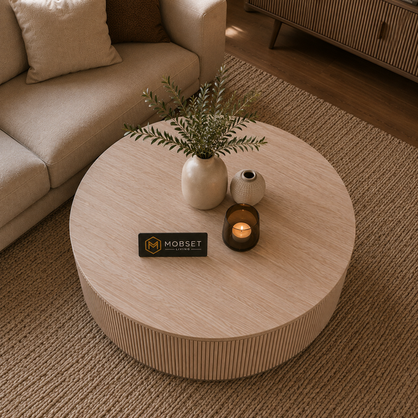 Japandi Salontafel Rond Beige Travertin 100 cm