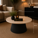 Ronde Japandi salontafel – Travertin blad & zwarte afwerking