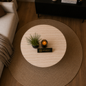 Ronde Japandi salontafel – Travertin blad & zwarte afwerking