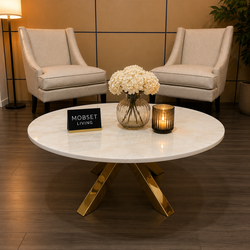 Travertin Salontafel Rond X Poten Goud - Elena