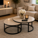 Salontafels Beige Blad Travertin Zwarte Poten Stella