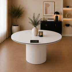 Ronde Keramiek Eettafel 130 cm Volledig Wit met Zwarte Randafwerking