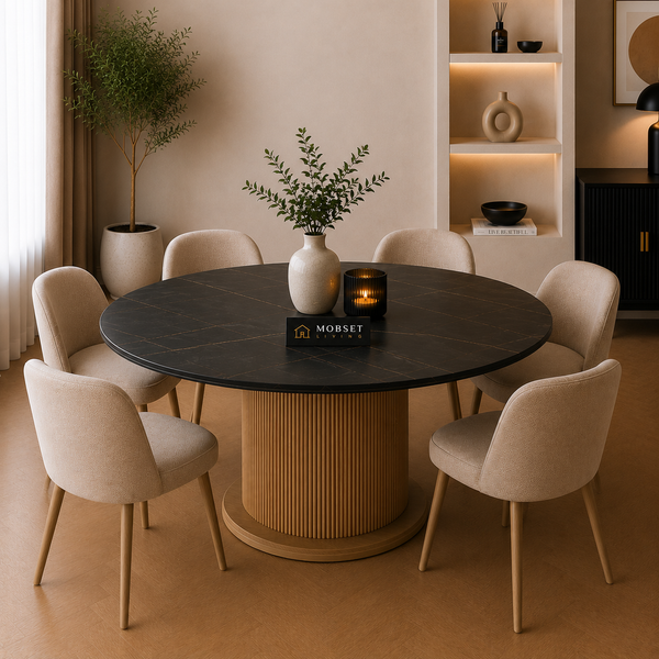 Keramiek Ronde Eettafel 130 cm – Zwart Blad