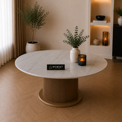 Keramiek Rond Eettafel 130 cm – Wit Blad