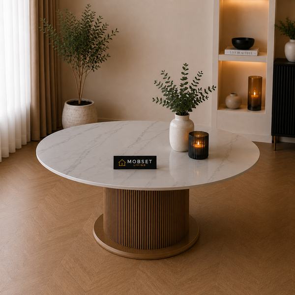 Keramiek Rond Eettafel 130 cm – Wit Blad