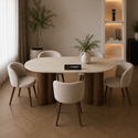 Ovale Japandi Travertijn Eettafel 180 x 90 cm – Beige met Bruine Poot