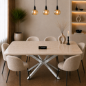 Rechthoekige Travertin Eettafel 170x90 cm Crème - Zilver X-poot - Yara