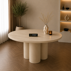 Ronde Mango Houten Eettafel 130 cm Crème – Massief Mangohout