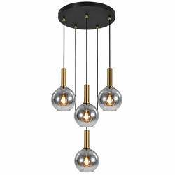Hanglamp Smoke Glas– Verstelbaar – 5 Lichtpunten- Staven Goud