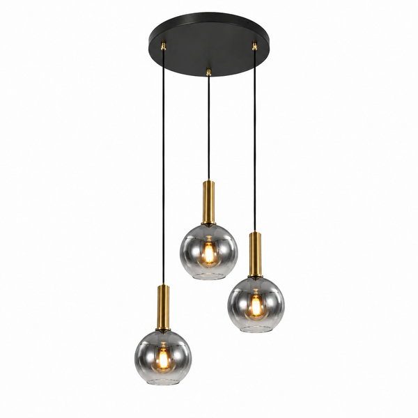 Hanglamp Smoke Glas– Verstelbaar – 3 Lichtpunten- Staven Goud