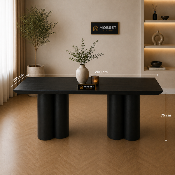 Langwerpige Mango Houten Eettafel 200x100 cm Zwart – Massief Mangohout