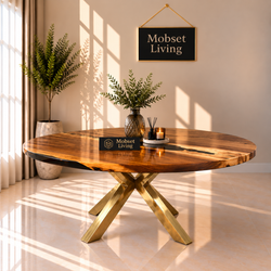 Ronde Mangohout Eettafel 130 cm - Goud X-poot - Pera