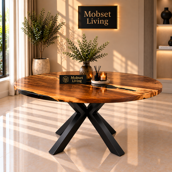 Ronde Mangohout Eettafel 130 cm - Zwarte X-poot - Pera