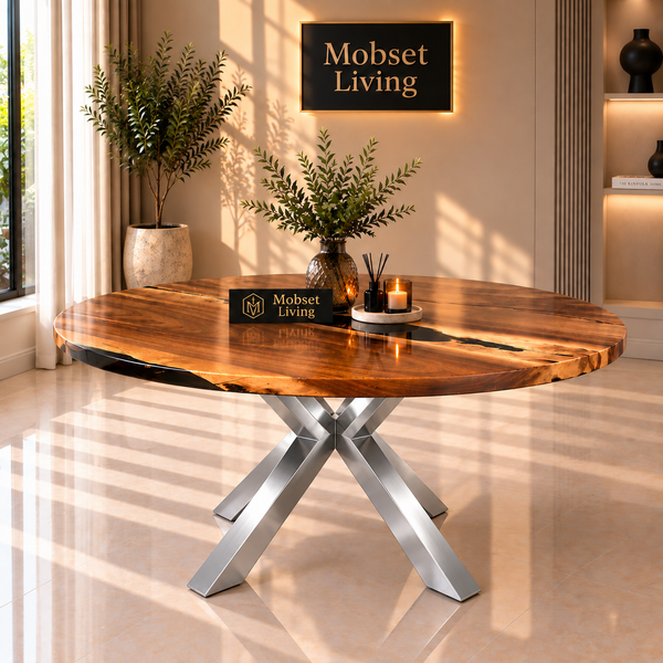 Ronde Wood Eettafel 130 cm - Zilver X-poot - Pera