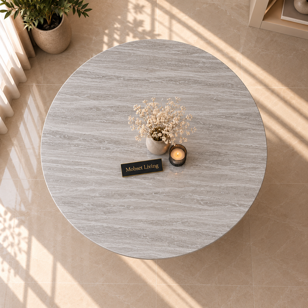 Eettafel Japandi Grijs MDF Rond 120cm - Kimberly