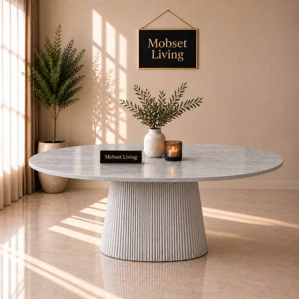 Eettafel Japandi Grijs MDF Ovaal 220 cm - Kimberly