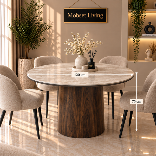 Eettafel Bruin Keramiek Blad Rond 120 cm - Alessia