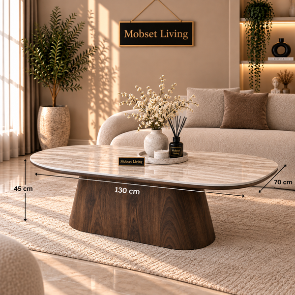 Salontafel Bruin Keramiek Blad Ovaal 130 cm - Alessia