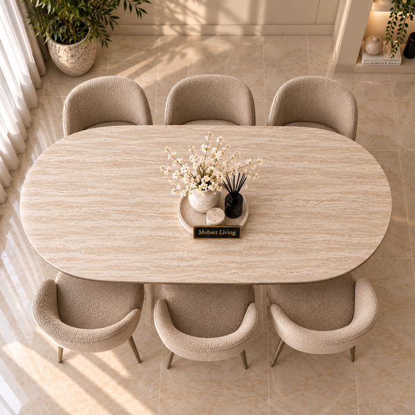 Eettafel Beige Keramiek Blad Ovaal 180 cm - Floor