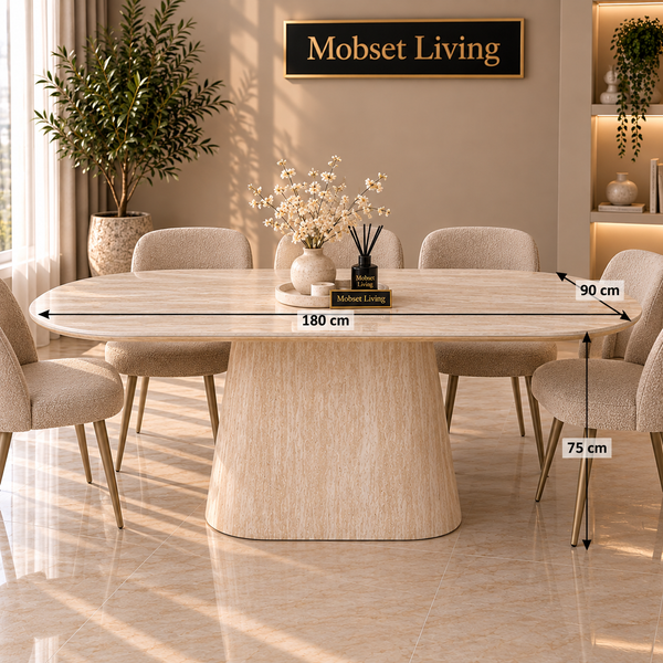 Eettafel Beige Keramiek Blad Ovaal 180 cm - Floor