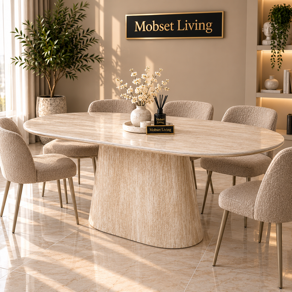 Eettafel Beige Keramiek Blad Ovaal 180 cm - Floor