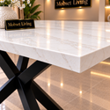 Langwerpige Travertin Eettafel 180x90 cm Witte blad - Zwarte X-poot - Luna