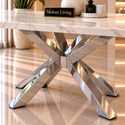 Rechthoekige Travertin Eettafel 180x90 cm Witte blad - Zilveren X-poot - Rosa